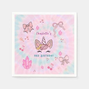 Magical Tie Dye Unicorn Coquette Bow Birthday Napkin