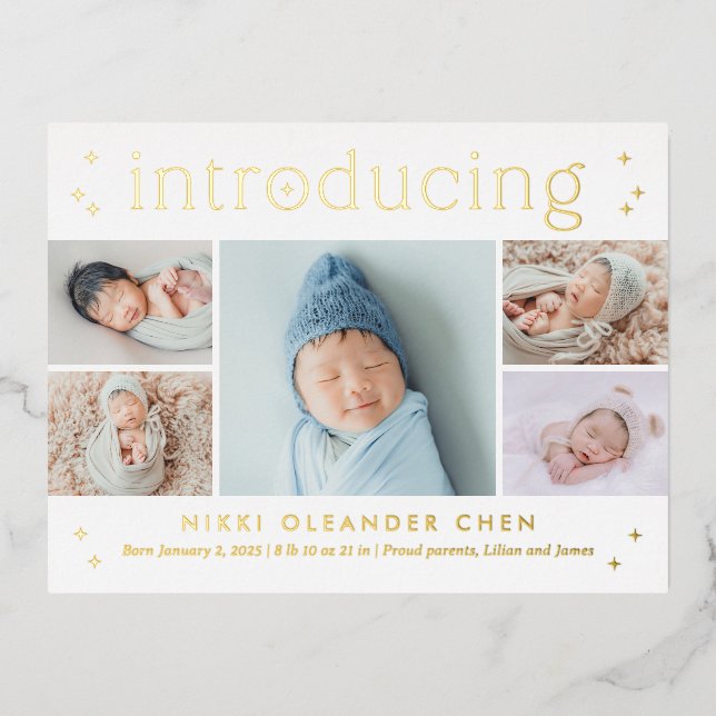 Magical Time Foil Baby Birth Announcement Postcard (Front)