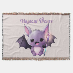 Magical Treats – Cute Purple Bat Halloween Throw Blanket