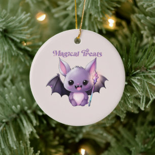 Magical Treats with Cute Bats Ceramic Tree Decoration