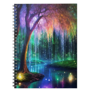 Magical tree of life with sparkling light notebook