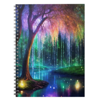 Magical tree of life with sparkling light notebook