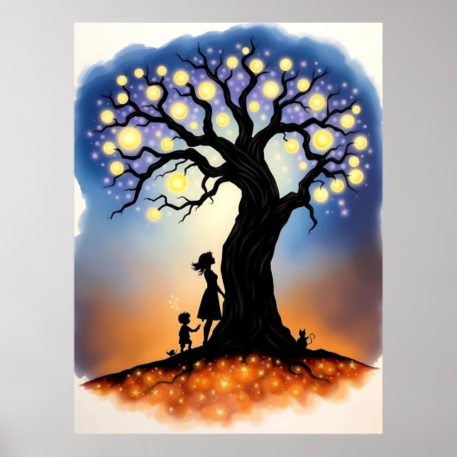 Magical Tree of Lights with Silhouettes Poster (Front)