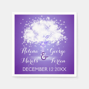 Magical tree with sparkling lights purple wedding napkin