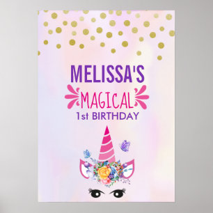 Magical trendy Pink Unicorn Birthday Poster
