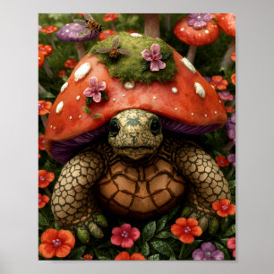 Magical Turtle in Flower Forest Poster
