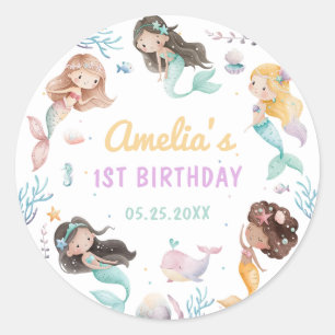 Magical Under the Sea Mermaid Baby Girl Birthday Classic Round Sticker