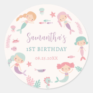 Magical Under the Sea Mermaid Baby Girl Birthday Classic Round Sticker