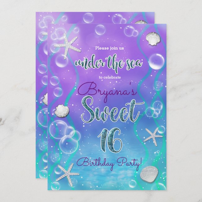 Magical Under The Sea Sweet 16 16th Birthday Party Invitation (Front/Back)