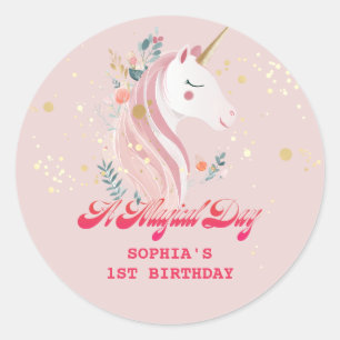 Magical Unicorn 1st Birthday Classic Round Sticker