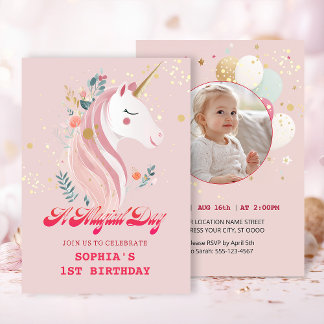 Magical Unicorn 1st Birthday Invitation