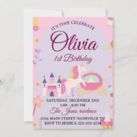 Magical Unicorn 1st Birthday Invitation for Girls