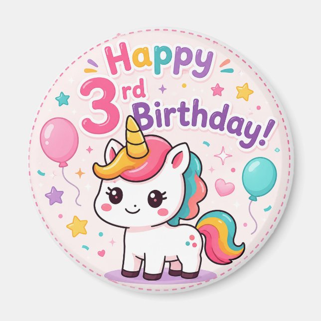 Magical Unicorn 3rd Birthday Celebration Magnet (Front)