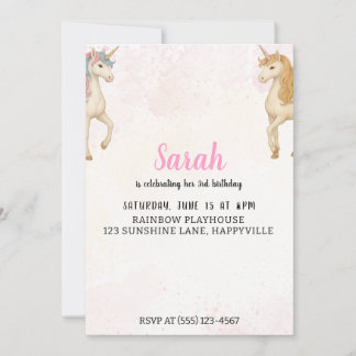 Magical Unicorn 3rd Birthday Invitation | Pink