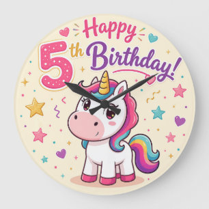 Magical Unicorn 5th Birthday Celebration Large Clock