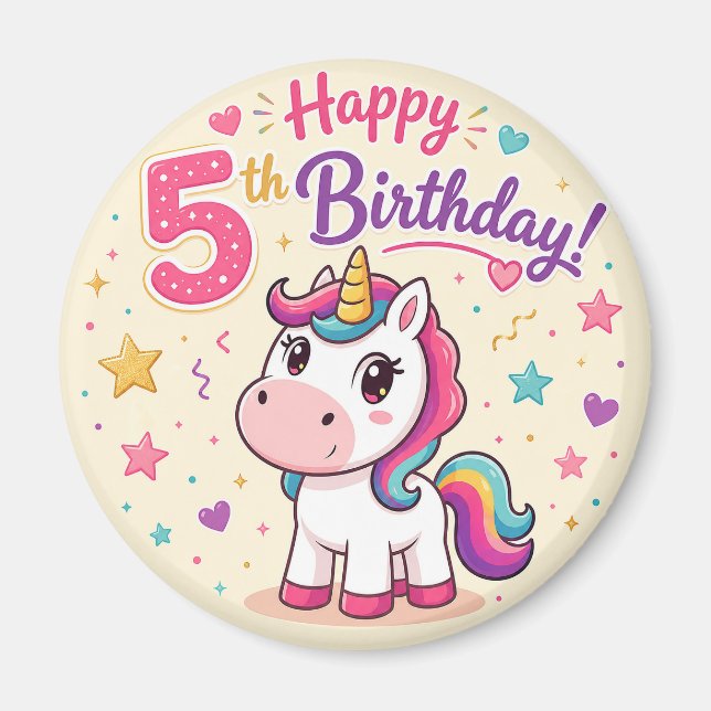 Magical Unicorn 5th Birthday Celebration Magnet (Front)