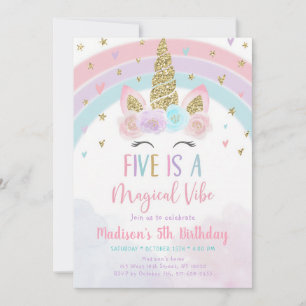 Magical Unicorn 5th Birthday Pastel Rainbow Invitation