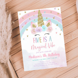 Magical Unicorn 5th Birthday Pastel Rainbow Invitation