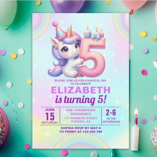 Magical Unicorn 5th Birthday – Rainbow theme Invitation (Creator Uploaded)