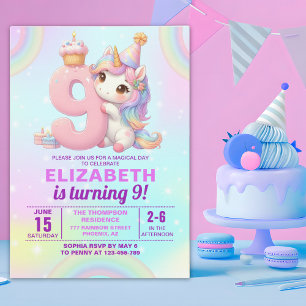 Magical Unicorn 9th Birthday for Girls Invitation