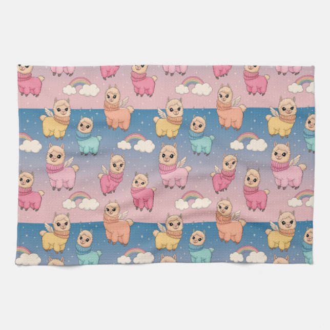 Magical Unicorn and Stars Pattern Design Tea Towel (Horizontal)