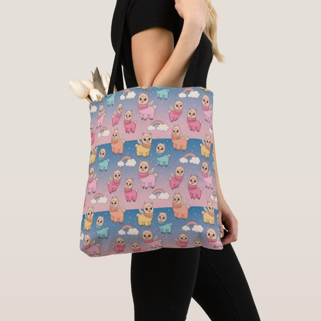 Magical Unicorn and Stars Pattern Design Tote Bag (Close Up)
