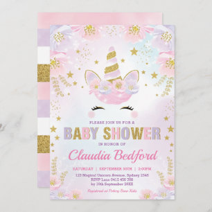 Magical Unicorn Baby Shower / Pastel Pink Floral Invitation