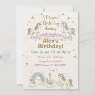 Magical Unicorn Birthday Awaits Illustrated Invitation