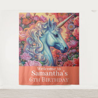 Magical Unicorn birthday backdrop Tapestry