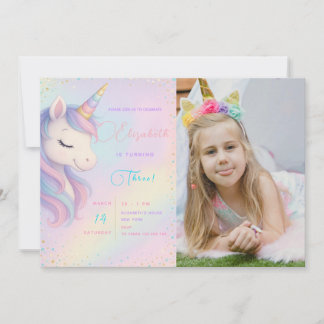 Magical Unicorn Birthday Bash Invite With Photo 