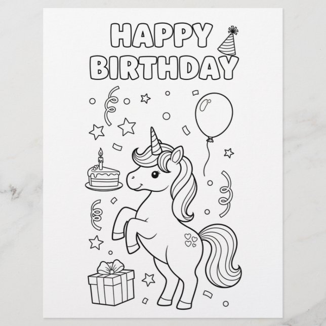 Magical Unicorn Birthday Colouring Page  (Front)