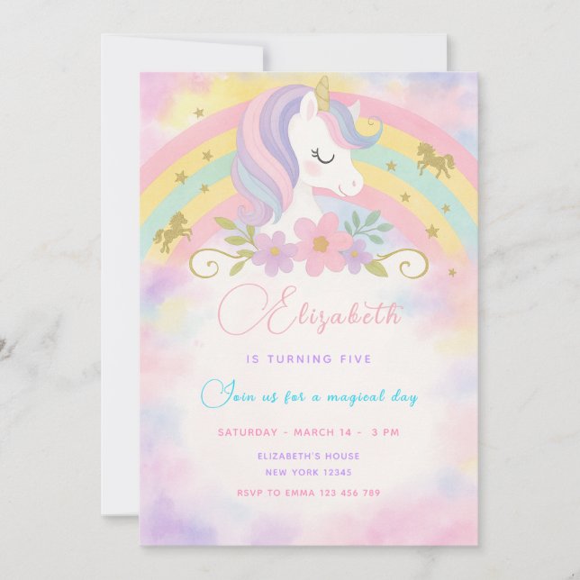 Magical Unicorn Birthday Inviation Invitation (Front)