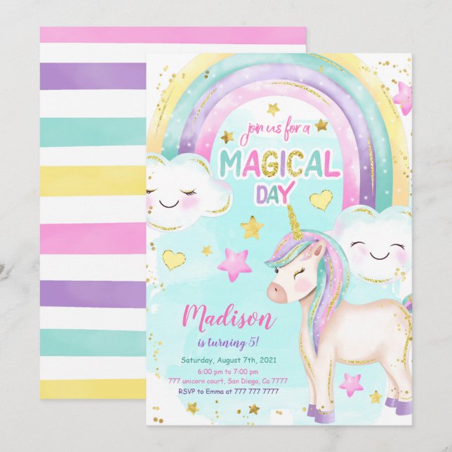 Magical Unicorn Birthday Invitation (Front/Back)