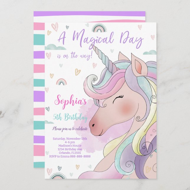 Magical Unicorn Birthday Invitation (Front/Back)