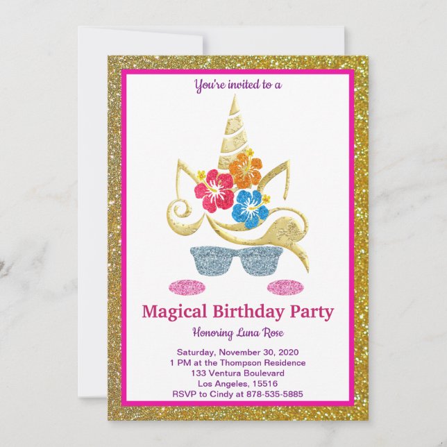 Magical Unicorn Birthday Invitation (Front)