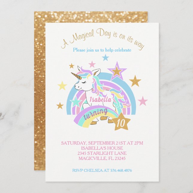 Magical Unicorn Birthday Invitation (Front/Back)