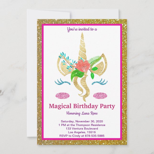 Magical Unicorn Birthday Invitation (Front)