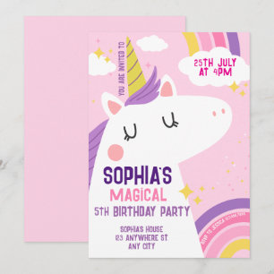 Magical Unicorn Birthday Invitation Rainbow 
