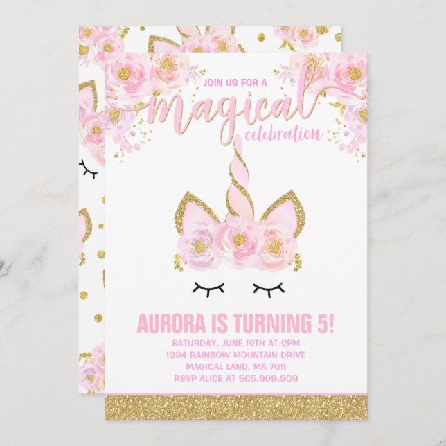 Magical Unicorn Birthday Invitation Unicorn Party (Front/Back)