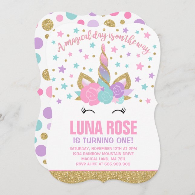 Magical Unicorn Birthday Invitation Unicorn Party (Front/Back)