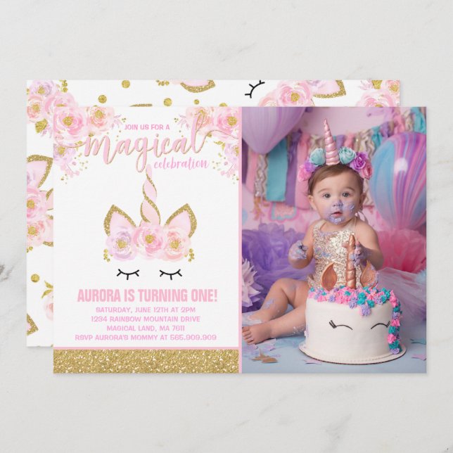 Magical Unicorn Birthday Invitation Unicorn Party (Front/Back)