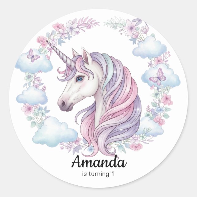 Magical Unicorn Birthday Party Favor Sticker (Front)