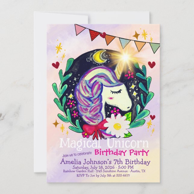 Magical Unicorn Birthday Party Invitation (Front)