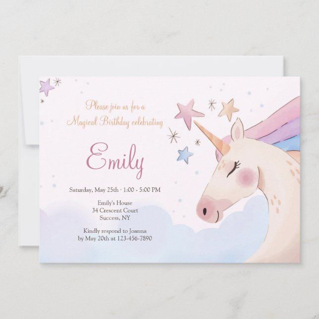 Magical Unicorn Birthday Party Invitation (Front)