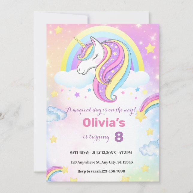 magical unicorn birthday party invitation (Front)