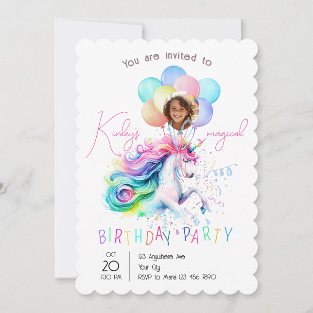 Magical Unicorn Birthday Party Invitation (Front)