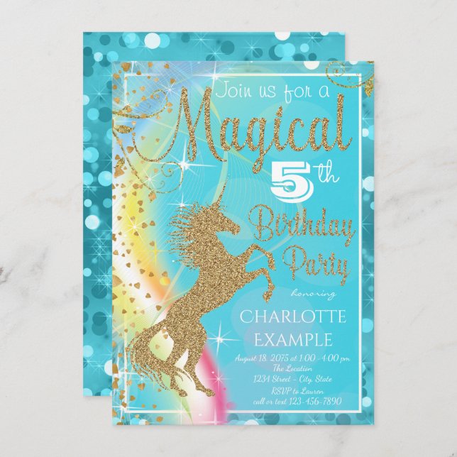 Magical Unicorn Birthday Party Invitations (Front/Back)
