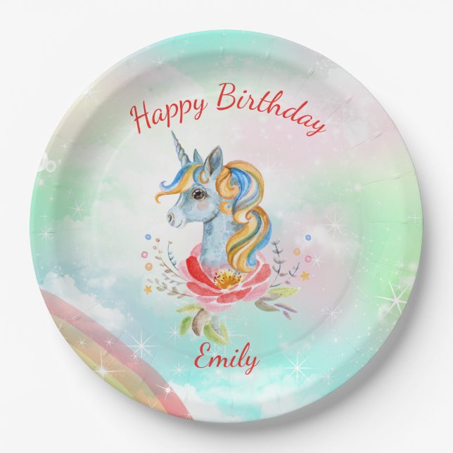 Magical Unicorn Birthday Party Paper Plate (Front)
