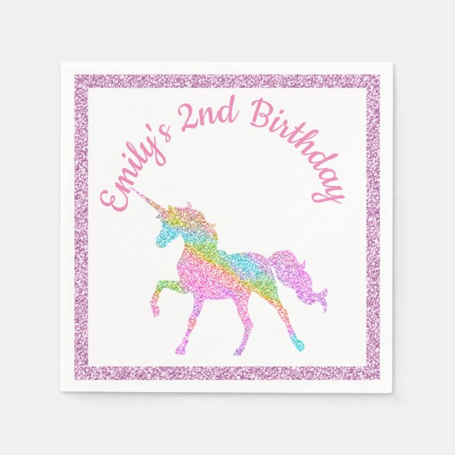 Magical Unicorn Birthday Personalised Napkin (Front)