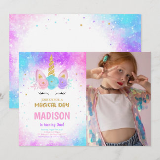 Magical Unicorn Birthday Photo Invitation
